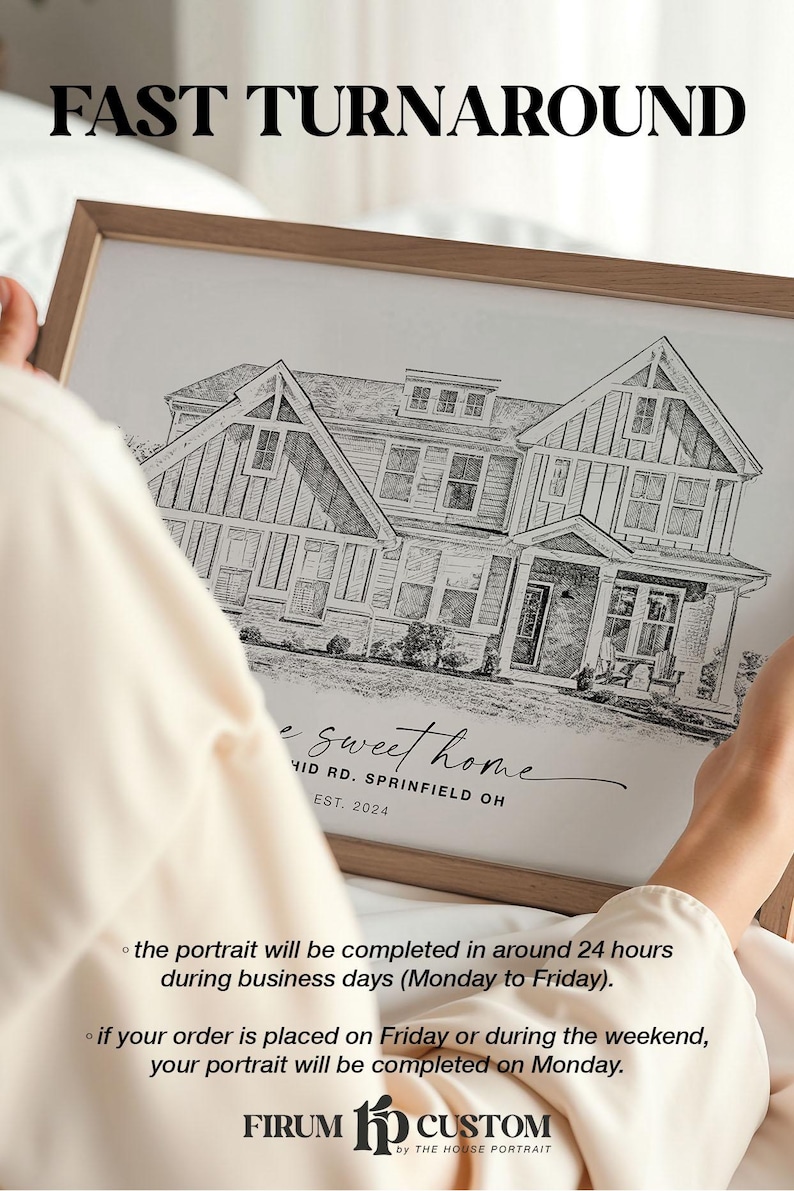 Custom House Sketch from Photo – Personalized Black and White Drawing, Digital Download image 8