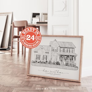 Custom Home Portrait from Photo, Black & White Sketch, Custom House Sketch, Custom Home Drawing, Housewarming Gift, First Home Custom Gift