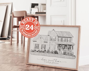 Custom Home Portrait from Photo, Black & White Sketch, Custom House Sketch, Custom Home Drawing, Housewarming Gift, First Home Custom Gift