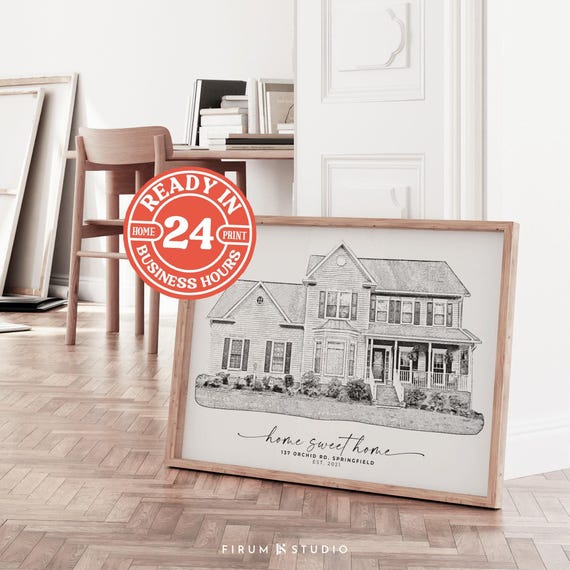 Custom House Sketch from Photo – Personalized Black and White Drawing, Digital Download