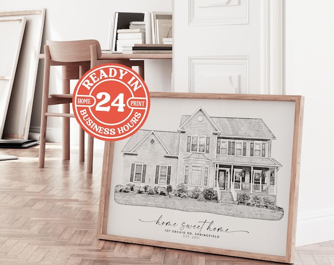 Custom House Sketch from Photo – Personalized Black and White Drawing, Digital Download