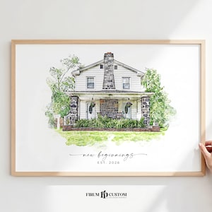 New Home and Housewarming Gift Sketch from Photo - Custom House Drawing, Digital Download
