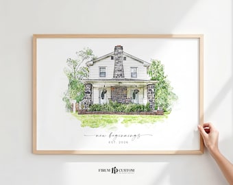 New Home and Housewarming Gift Sketch from Photo - Custom House Drawing, Digital Download