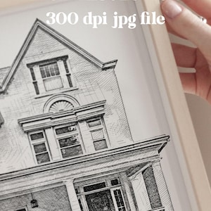 Custom House Sketch from Photo – Personalized Black and White Drawing, Digital Download image 3
