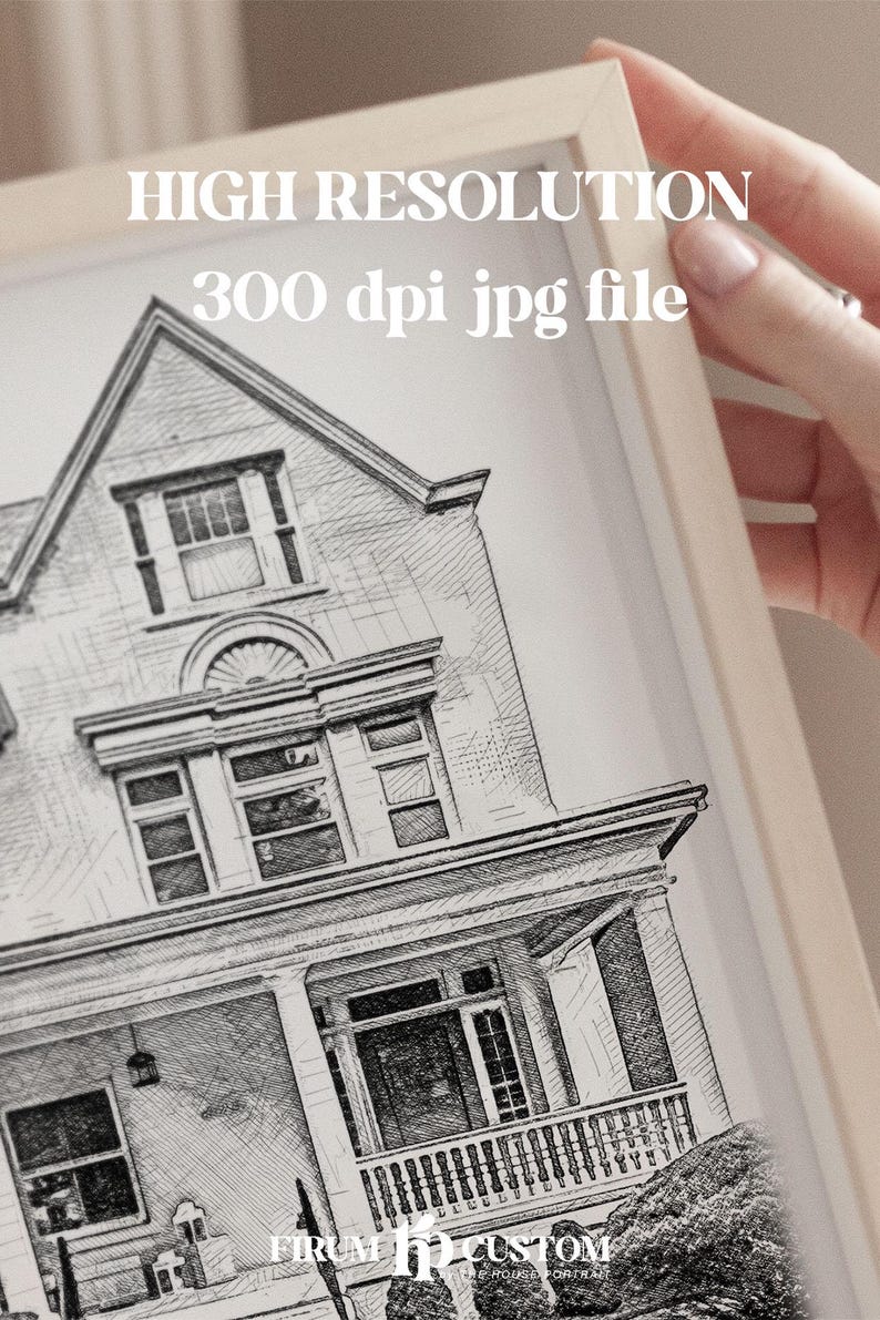 Custom House Sketch from Photo – Personalized Black and White Drawing, Digital Download image 3