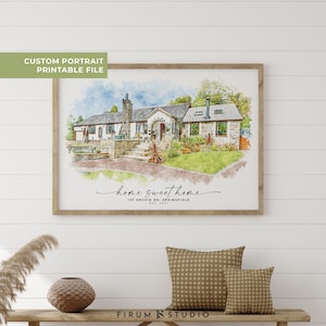 Retrato de casa personalizado para presentear novos proprietários, presente personalizado para ele, esboço de casa a partir de foto, presente de inauguração de casa, arte em aquarela para casa
