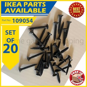 Peut inclure: Un ensemble de 20 vis noires, référence 109054, pour meubles IKEA. L'image contient le texte "IKEA PARTS AVAILABLE" et "BEST SELLER".