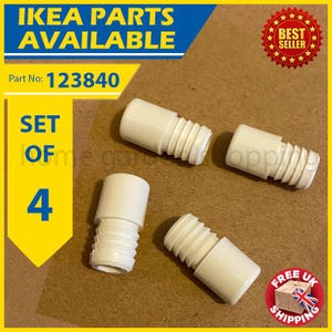 May include: Four off-white IKEA furniture parts. The image includes text that says "IKEA PARTS AVAILABLE", "Part No: 123840", and "SET OF 4". A "BEST SELLER" sticker and a "FREE UK SHIPPING" sticker are also visible.