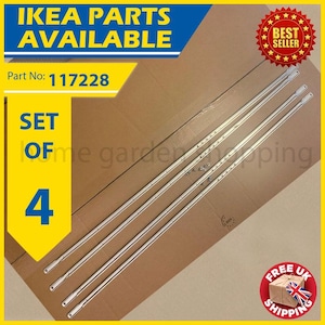 May include: A set of four silver-colored IKEA parts, likely for furniture assembly, are displayed on a cardboard surface. The image includes text indicating the parts are available, the part number 117228, and a "Best Seller" badge.