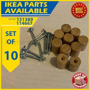 May include: A set of 10 IKEA furniture parts, including silver screws and wooden dowels. The image includes text that says "IKEA PARTS AVAILABLE" and "SET OF 10". A "BEST SELLER" sticker is also visible.