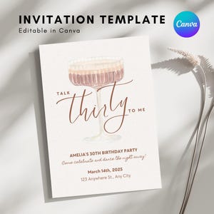 Talk Thirty To Me Birthday Party Editable Invitation, Minimalist 30th Birthday Invite, Canva Editable Template