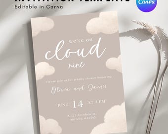 Cloud Nine Baby Shower Invitation Template: Neutral Dreamy Theme, Digital Download
