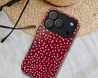Burgundy Polka Dot Phone Case: Dual Layer Protection