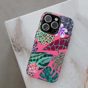 Pink Tropical Leaves Phone Case for iPhone 16 Pro Max, 15, iPhone 14 Pro, 13, 12, 11, XR, XS, Samsung Galaxy S24 Ultra, S23 Plus, S22, S21