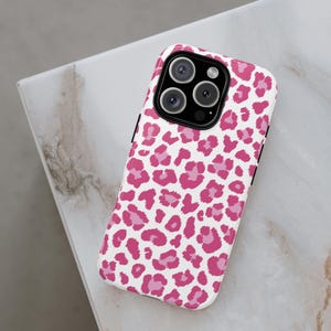 Pink Leopard Print Phone Case for iPhone 16 Pro Max, 15, iPhone 14 Pro, 13, 12, 11, XR, XS, Samsung Galaxy S24 Ultra, S23 Plus, S22, S21