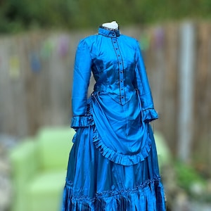 Blue Victorian dress,  satin  Victorian dress, bustle dress, Victorian bustle dress, bustle era dress, Victoriana