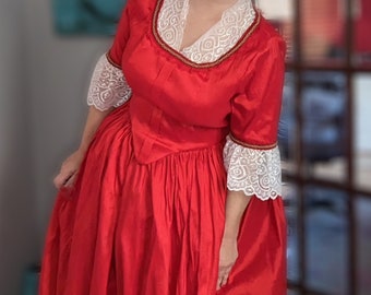 Red Georgian Outlander  dress,Red Satin Georgian Dress, Scottish highland dress