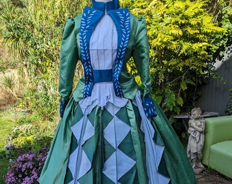 Vestido para caminar de Mina Verde, Traje de Drácula, Vestido de Mina de Bram Stokers, Falda de chaqueta de traje de caminar victoriano verde, Dracular, Vestido de Halloween,