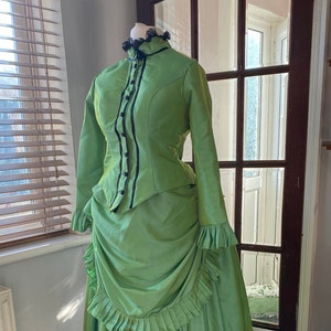 Lime Green Victorian dress, bustle dress, Gilded Cage Dress, Victoriana,Civil War Dress