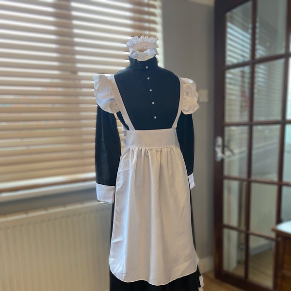 Traje de sirvienta eduardiana, sirvienta de 1910, vestido de sirvienta de Downton Abbey, traje de sirvienta en blanco y negro, vestido de abadía de Downton, ama de llaves eduardiana