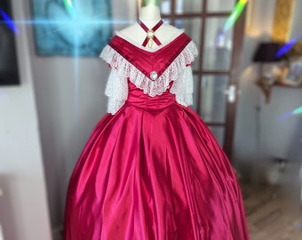 Red Southern Belle Dress, Second Empire Dress, Civil War dress,
