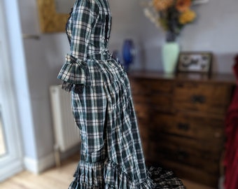 Green plaid Victorian dress, bustle dress, Tartan Victorian, green Victorian bustle dress