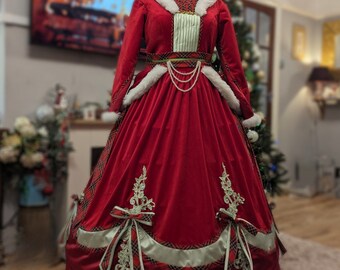 Mrs Santa Claus dress, Mrs Claus costume, Christmas Dress, Nordic Xmas, Red Fur Christmas Costume, Professional Entertainer