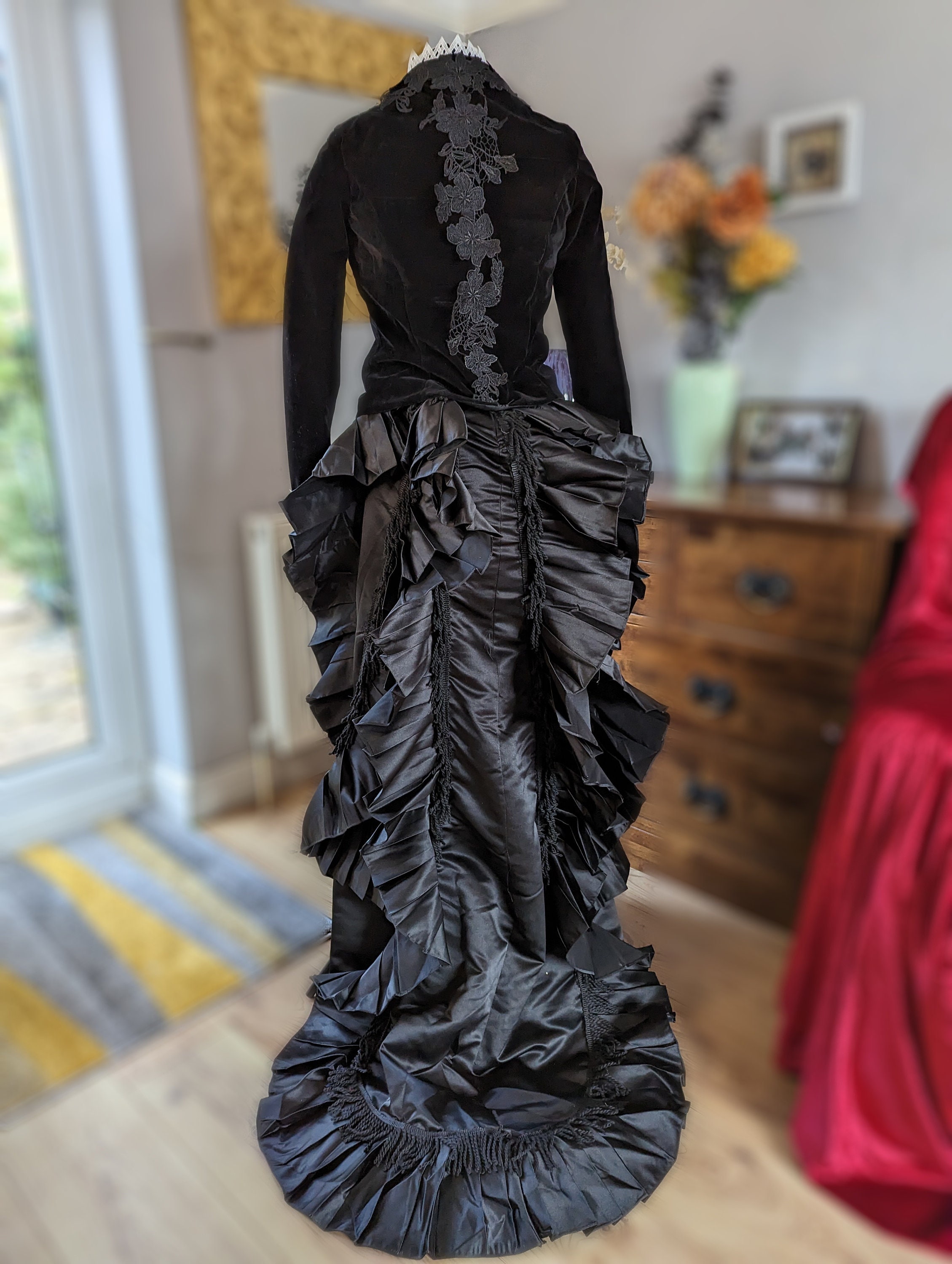 Black Velvet Victorian Gothic Dress Victorian Bustle Dress Etsy