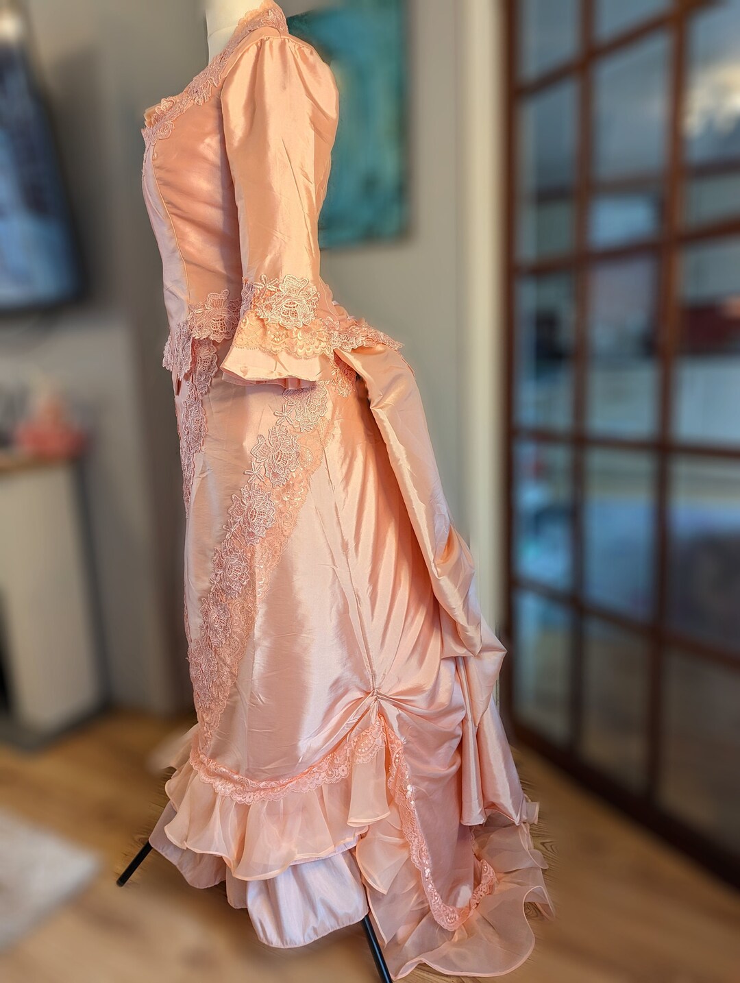 Peach Victorian Bustle Dress Victorian Costume Pink Bustle Etsy