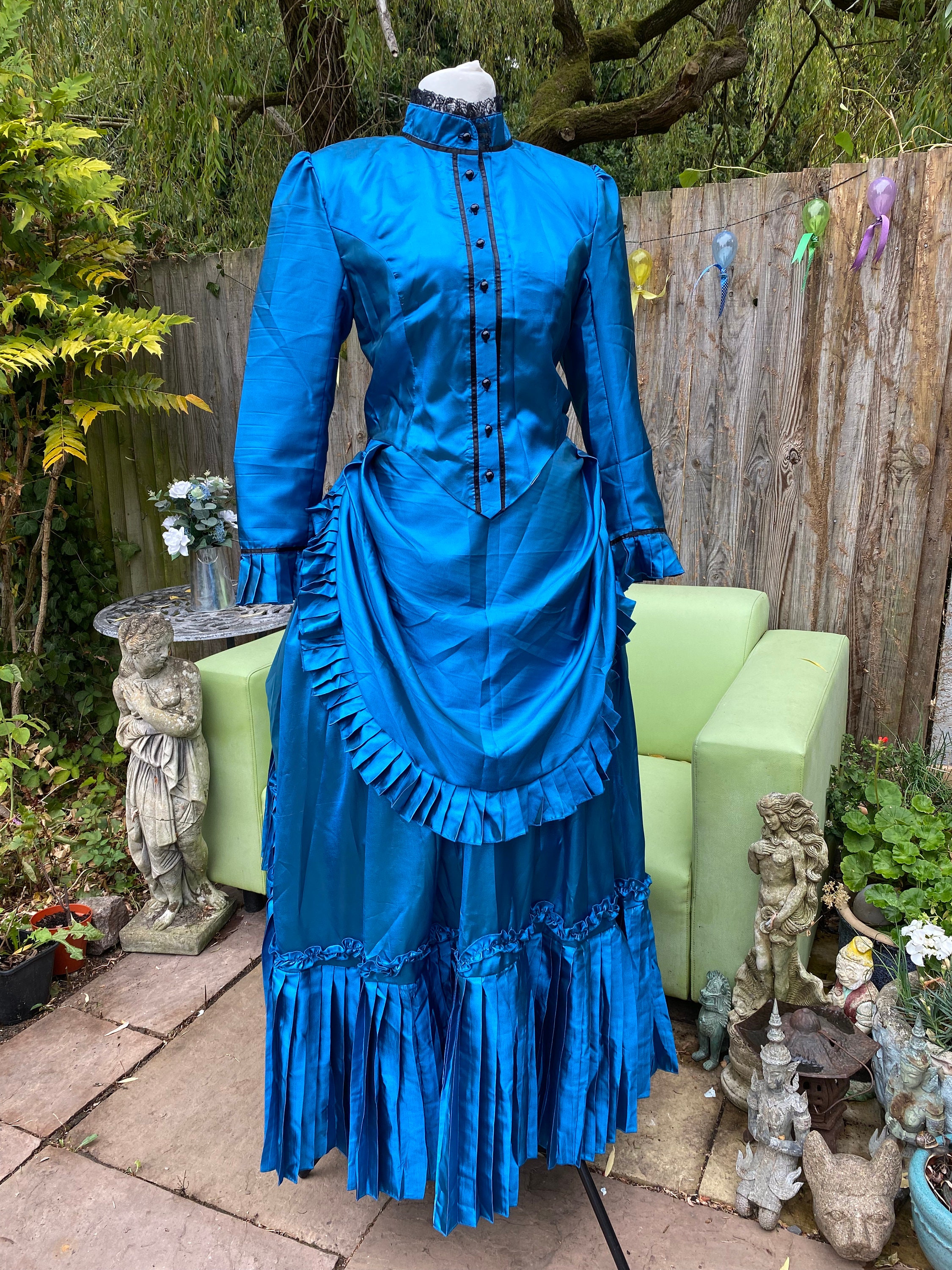 Blue Victorian Dress Satin Victorian Dress Bustle Dress - Etsy