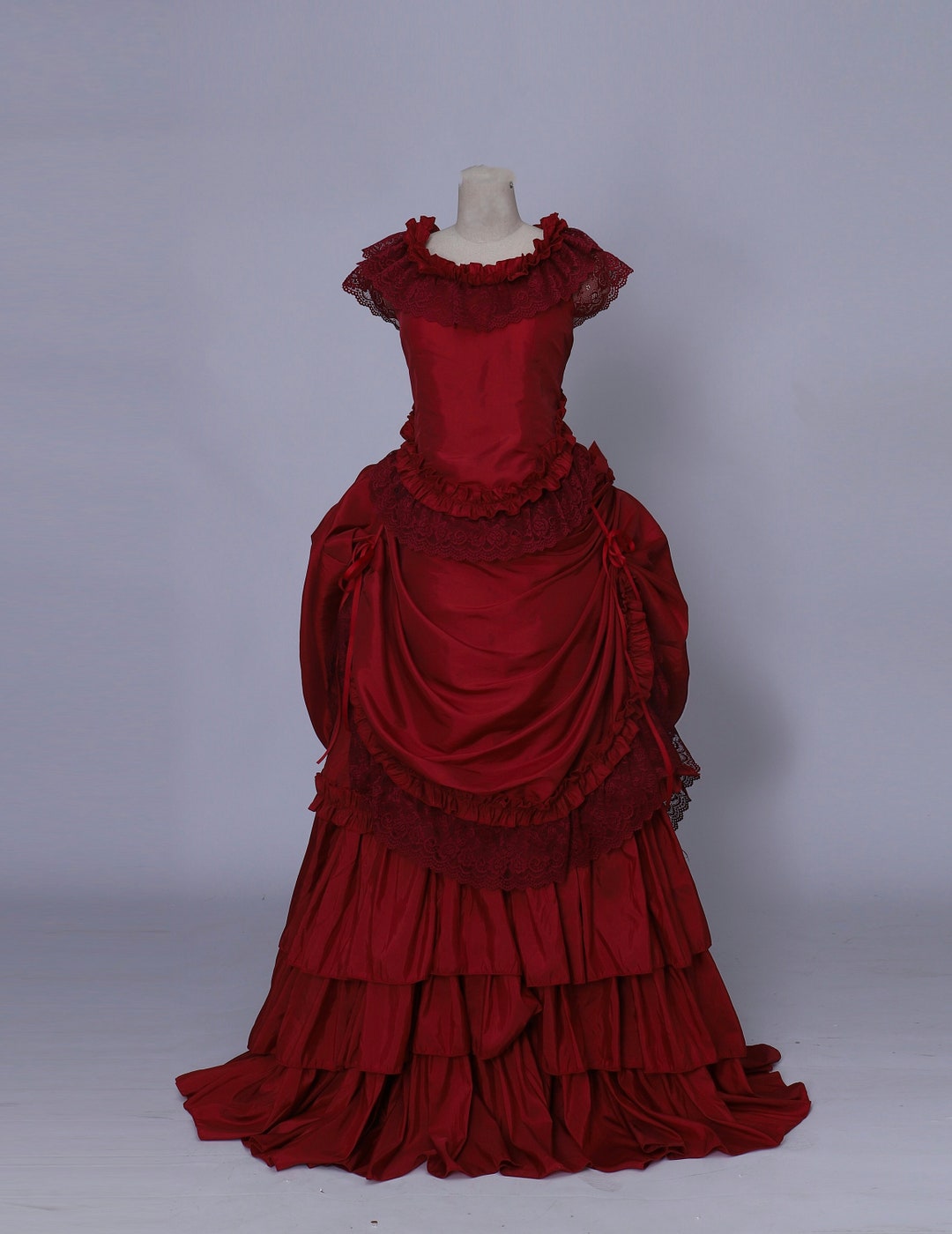 Victorian Dress red Satin Victorian Dress Bustle Dress Gilded