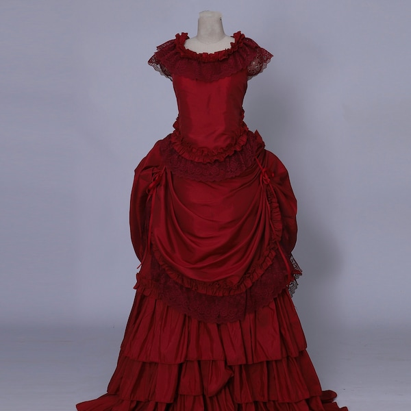 Victorian dress,Red satin Victorian dress, bustle dress, Gilded Cage Dress, Victoriana,Civil War Dress, Dracula Red Mina Dress