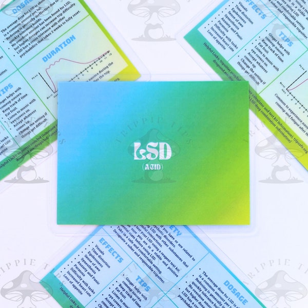 LSD Information Card w/ information about safety, duration, doasge, effects, and helpful tips
