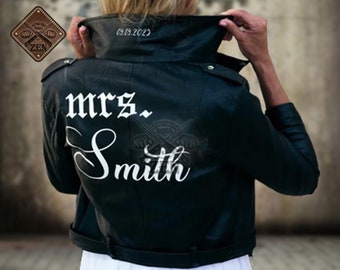 Personalized Leather Bride Jacket, Custom Jacket for Bride - Ja009 -LeatherShopbyZen - Best Gift for Wedding - Xmas Gift