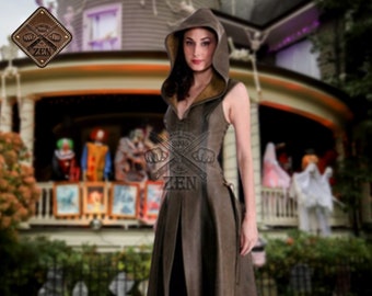 Leather Medieval Ranger Long Dress Coat Halloween -  For Women Cosplay Costume Accessories - C1-LeatherShopbyZen