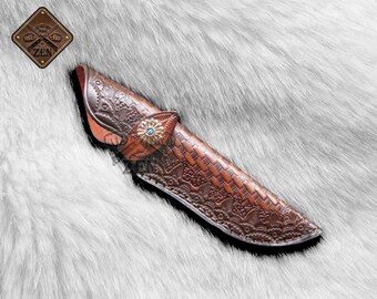 8.6 X 2  inch Handmade Leather Knife Sheath For Fixed Blade  - Hunting Fixed Blade Knives Case Holder- S42- LeatherShopbyZen