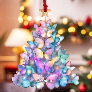 Personalized Butterfly Christmas Ornament 2025, Custom Name Butterfly Christmas Tree Decor, Xmas Gift for Butterfly Lover, Daughter Ornament image 1