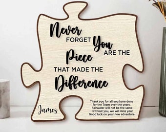 Personalized Retirement 2024 Gift/Best Gift for Mentor/Never Forget You Are The Piece That Made The Difference/Leaving Gift for Coworker