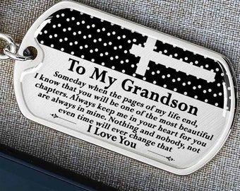 To My Grandson Keychain/To Grandson Keychain from Grandma/ Custom Gift for Grandson/Grandson Birthday Gift/Dog Tag Keychain for Graduation