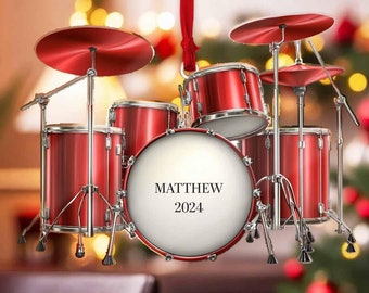 Personalized Name Drum Ornament 2025, 2D PRINTED ORNAMENT, Christmas Gifts for Drummer, Ornaments Gift for Drum Lovers, Drum Ornament