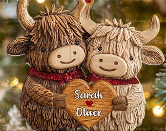 2D Personalized Highland Cow Couple Ornament, Custom Name Christmas Gift for Couple, Cute Farm Animal Ornament, Rustic Love Keepsake 2025