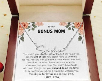 Sentimental Gift for Bonus Mom/Bonus Mom Birthday Present, Christmas Gift for Bonus Mom/Present for Stepmom/To My Bonus Mother Name Necklace