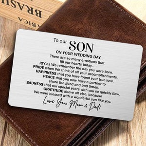 To Our Son On Your Wedding Day Wallet Card/Engraved Silver Wallet Insert Card/Mom to Son Wedding Gift/Wallet Card Gift To Son On Wedding Day