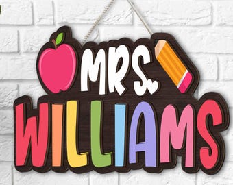 Custom 3D Teacher Name Door Sign, Teacher Appreciation Gifts, Teacher Gifts, Classroom Door Hanger, Classroom Welcome Sign, Back To School