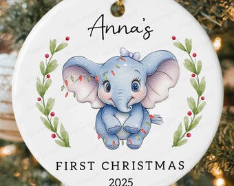 Baby's First Christmas Ornament, Personalized First Christmas Elephant Ornament, New Baby Ornament, Baby Elephant Ornament, Babys First Xmas