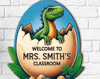Dinosaur Classroom Door Sign/Personalized Welcome Sign for Teacher/Colorful Volcano Theme Teacher Wall Decor for School/Back to School Gift
