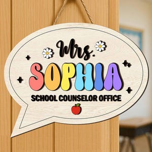 Custom Teacher Door Sign, School Counselor Office Gift, School Psychologist Door Hanger, Teacher Office Door Decor, Back To School Gift