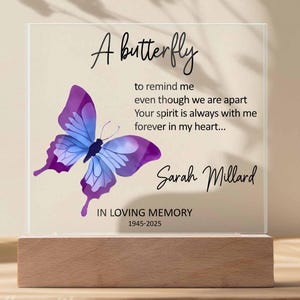 Personalized Loss Of Loved One Plaque Keepsake, In Loving Memory Gift, Butterfly Memory Plaque Gift, Memorial Plaque Gift, Bereavement Gift