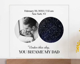 Custom Star Map with Photo Plaque for Dad, Night Sky Christmas Sign for Dad, The Day You Became My Dad Gift, Daddy Fathers Day Present