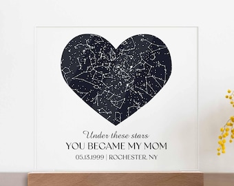 The Day You Became My Mom Gift - Custom Night Sky Acrylic Plaque for Mother Birthday/Mother's Day Present for Mom/Mom First Mothers Day Gift